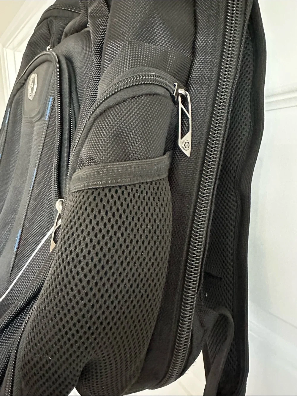 SwissGear Digital Black Backpack with Blue Trim and Silver Zippers